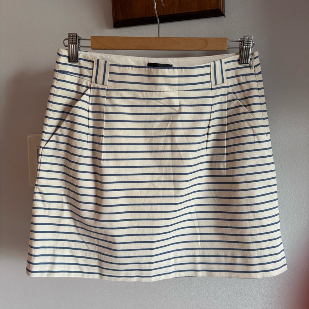 The Limited Striped Cream & Indigo Blue Boater Nautical Style Cotton Mini Skirt